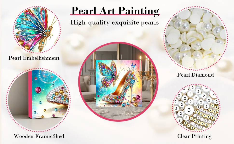 Butterfly High Heels Special Shaped DIY Large Diamond Painting Kit w/ Frame 9.84x9.84inch