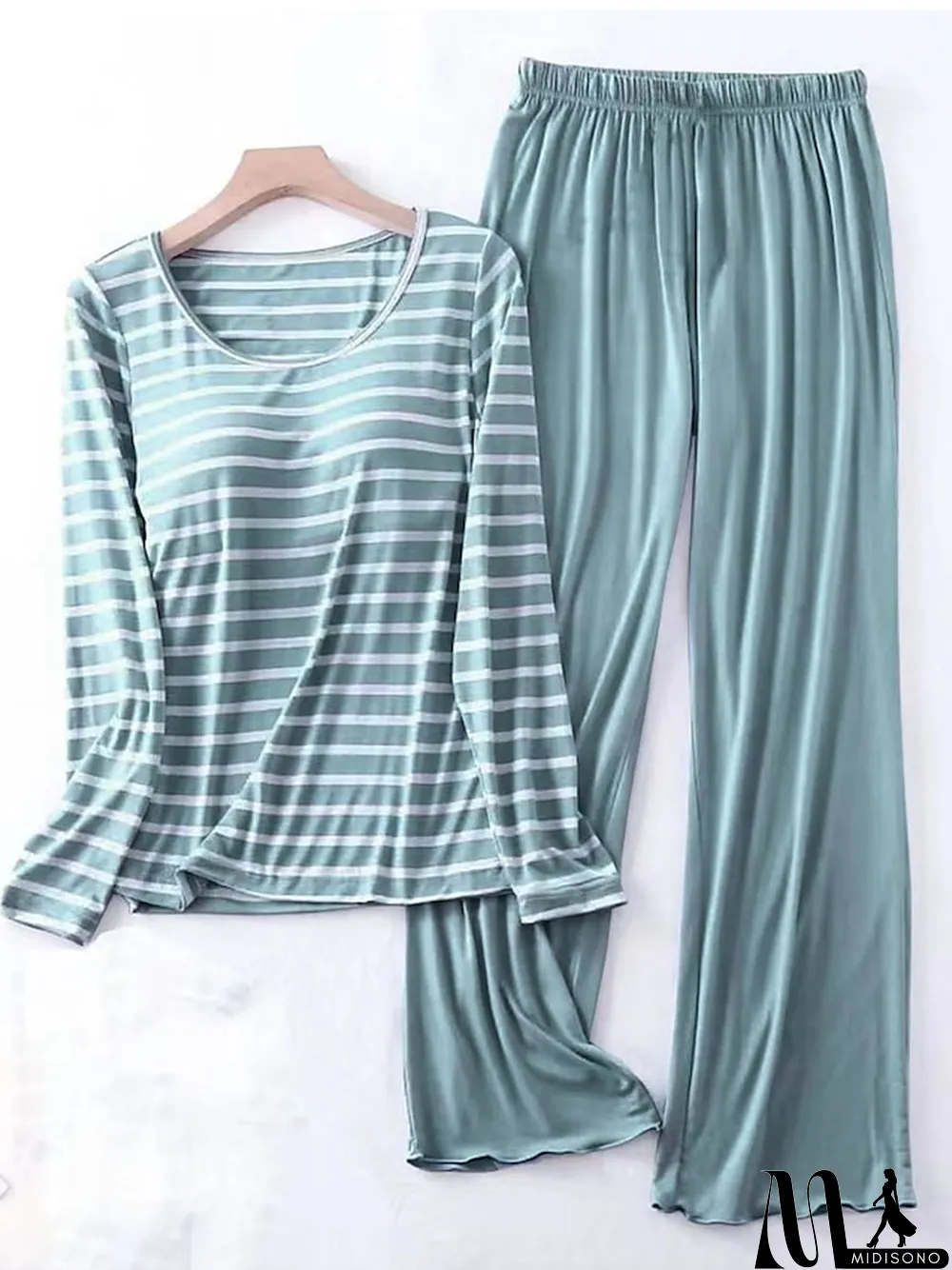 MidiSono - Women's Loungewear Sets 2 Pieces Stripe Fashion Casual Comfort Street Daily Date Polyester Breathable Crew Neck Long Sleeve Pant Summer Spring Black Pink