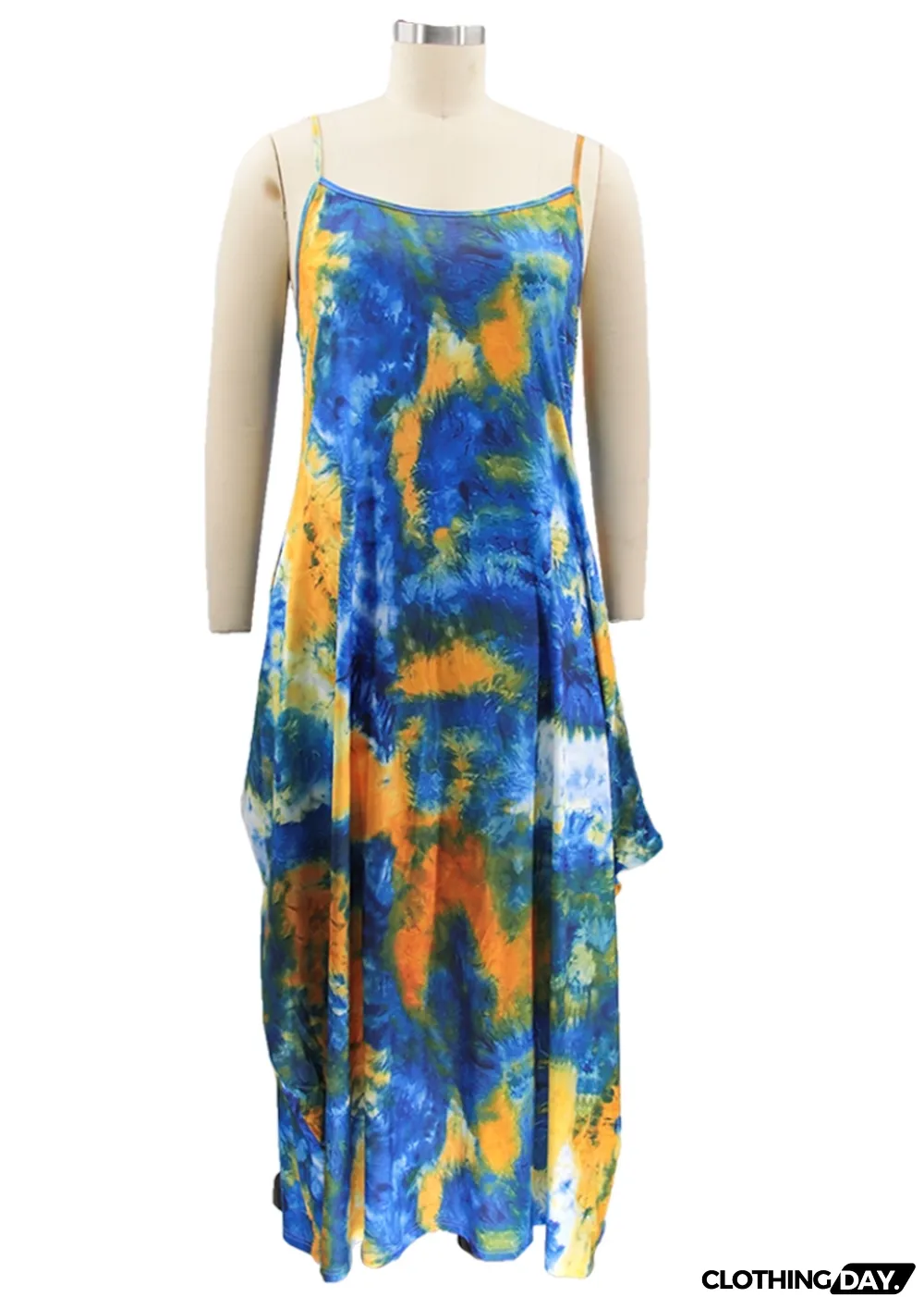 Summer Casual Plus Size Tie Dye Strap Loose Long Dress