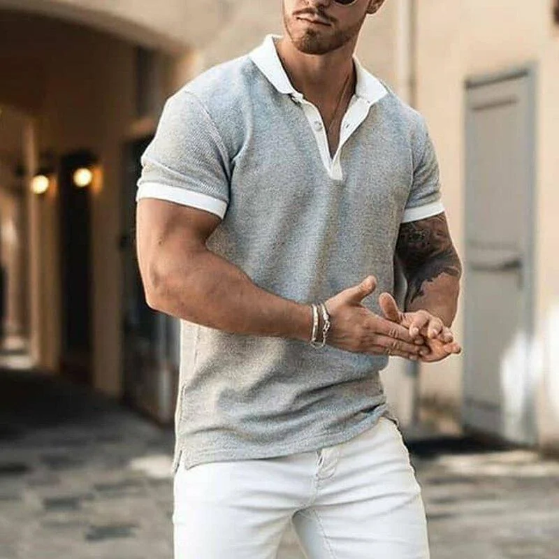 POLO shirt zipper jacquard color matching men's T-shirt