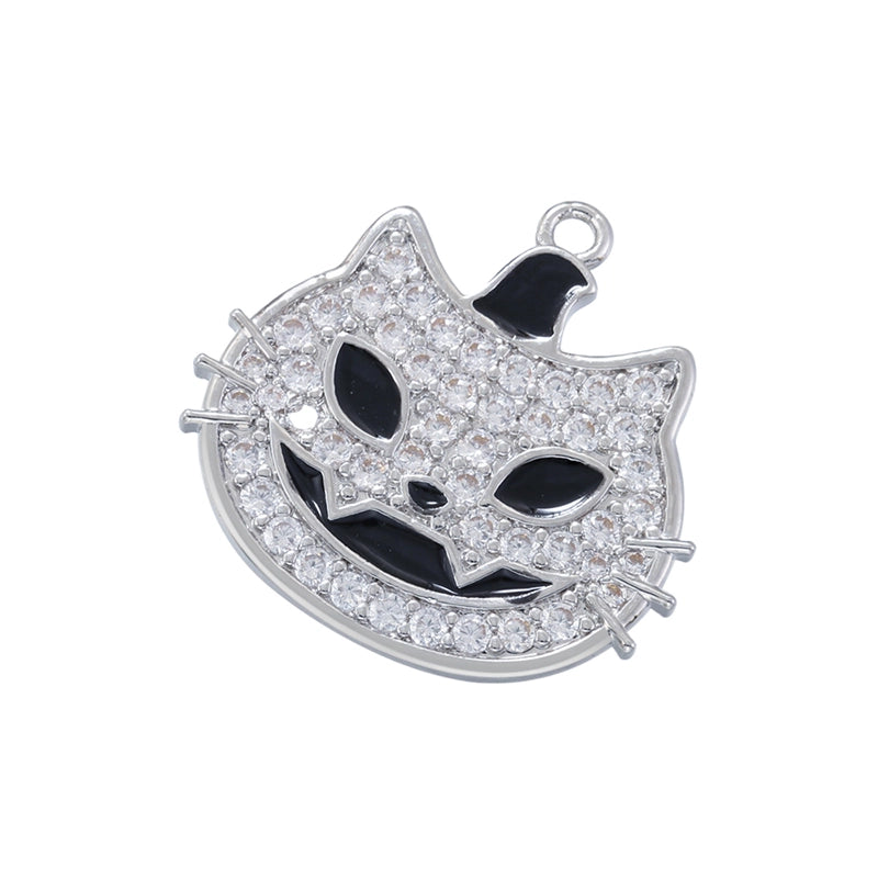 Funny Streetwear Cool Style Cat Copper Plating Inlay Copper Zircon 18k Gold Plated Halloween Charms