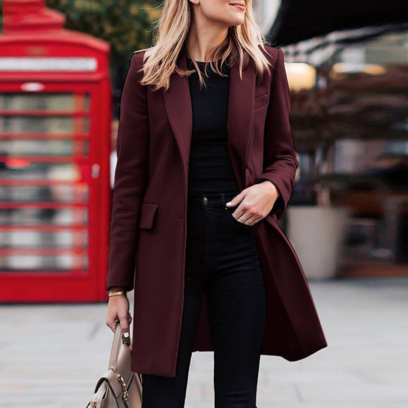Simple Lapel Solid Color Long Sleeve Coat
