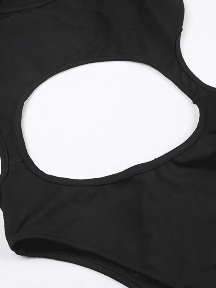 Brownm Sleeveless Cutout Black Bodysuit