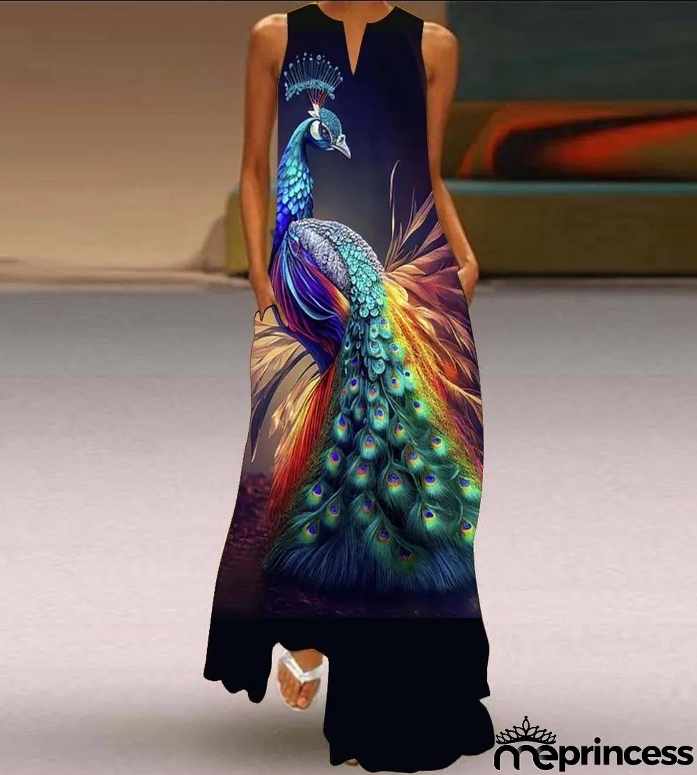 Summer women's sleeveless dress v-neck printed face dress