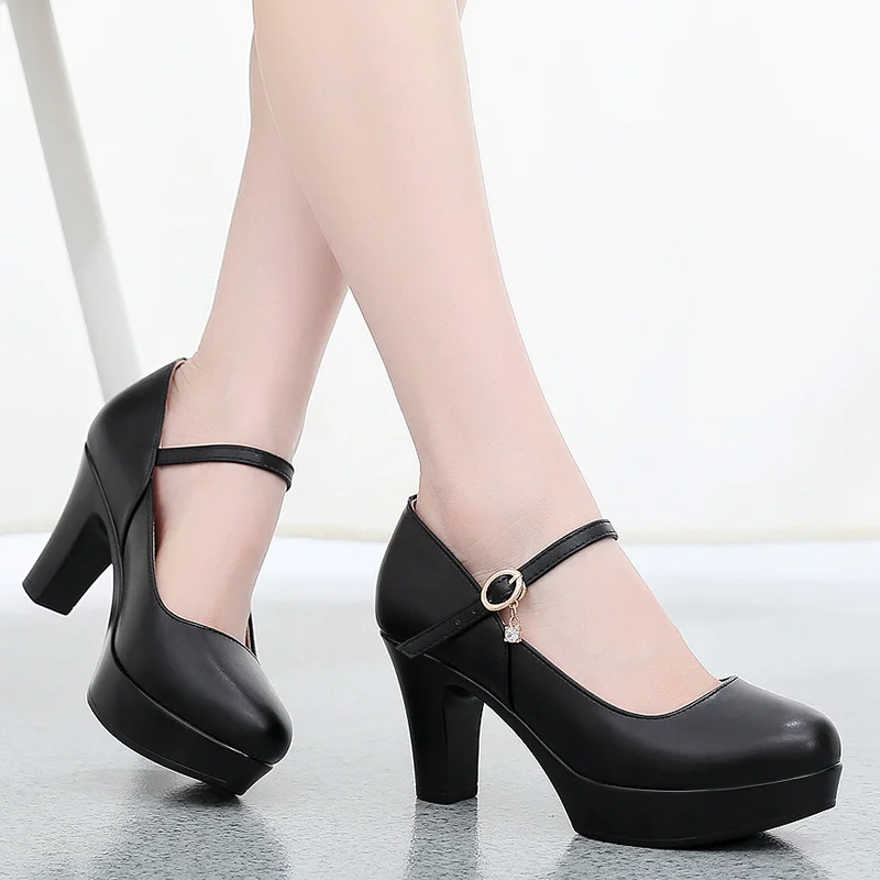 Breakj Breakj Head Buckle Waterproof Table 8CM High Heel Women's Shoes Thick-Soled Model Show Shoes Coarse Heel Work Shoes Silver Single Shoes