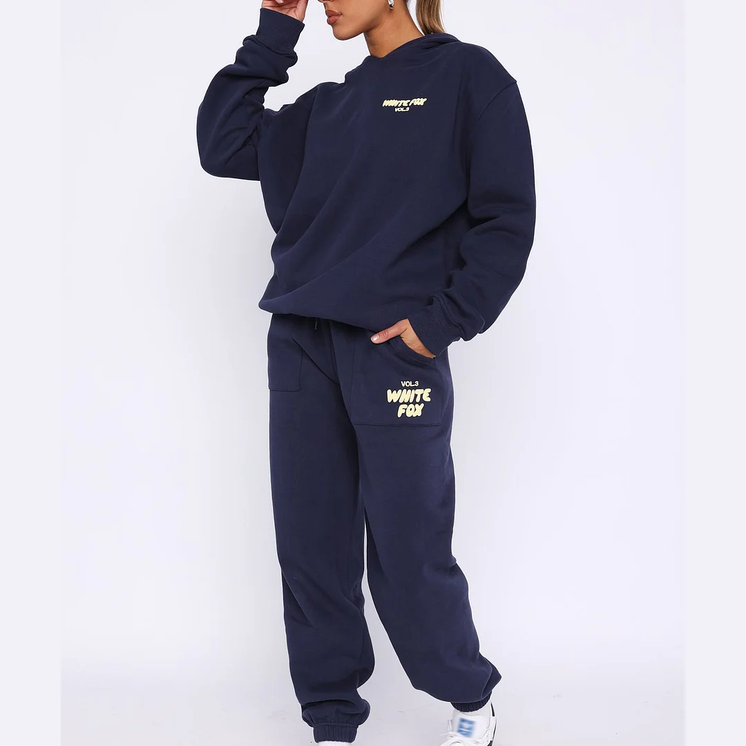 Fashion Sports LOGO Long Sleeve Pullover Hooded Sweatshirt Two Piece Set