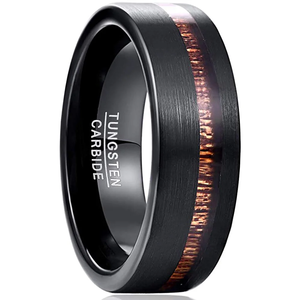 Tungsten / Abalone / Koa Wood Men's Wedding Band: Comfort Fit, 6mm, 8mm, 7.5 / 6mm