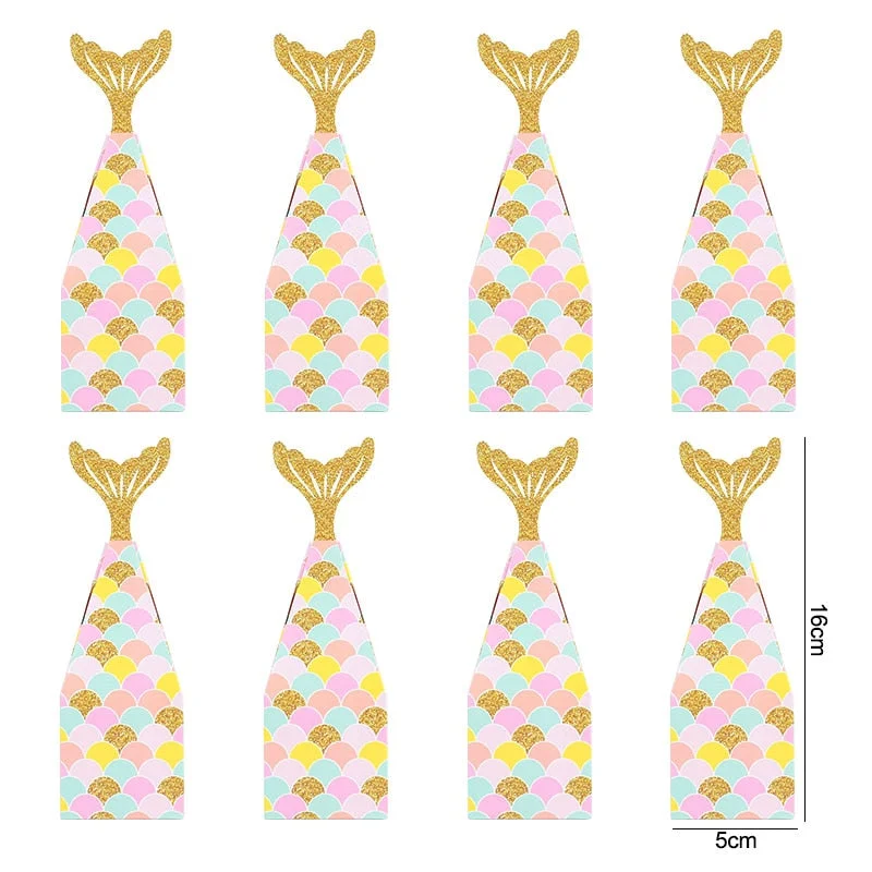 10Pcs Mermaid Tail Paper Candy Box Gift Bags Popcorn Boxes Kids Little Mermaid Birthday Party Decoration Baby Shower Supplies