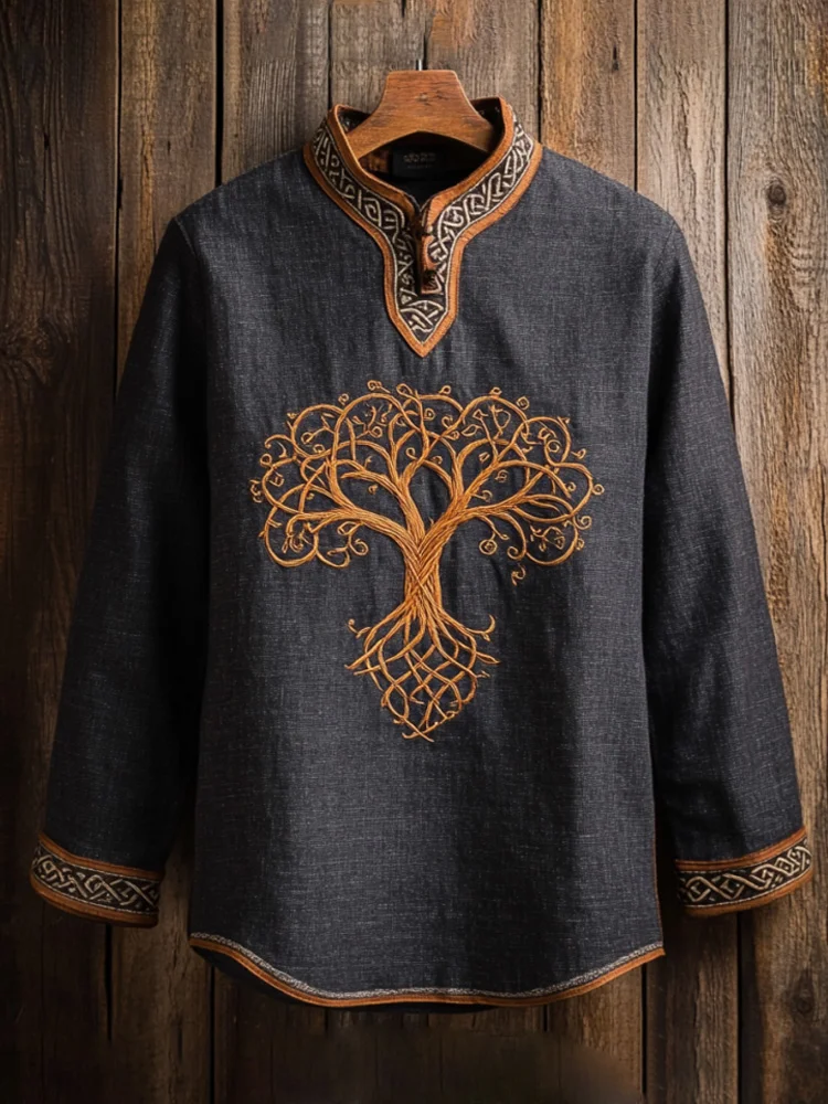 Men's Viking Life Of Tree Celtic Knot Art Linen Shirt