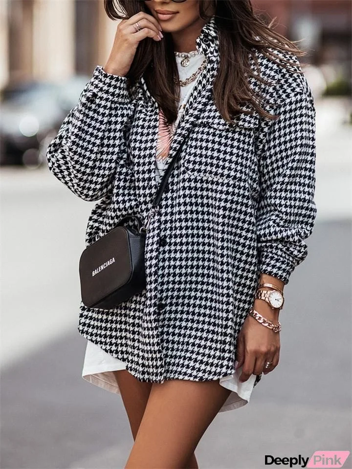 Women's Stylish Casual Plaid Button Up Lapel Shacket Coats