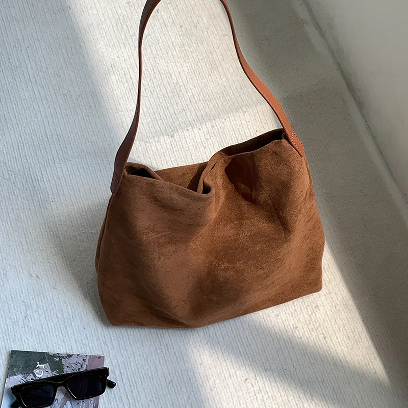 Mongw Mongw Suede Underarm Bag Large Capacity Korean Bags Autumn Style Ladies High Sense Fashion Casual Shoulder Bag