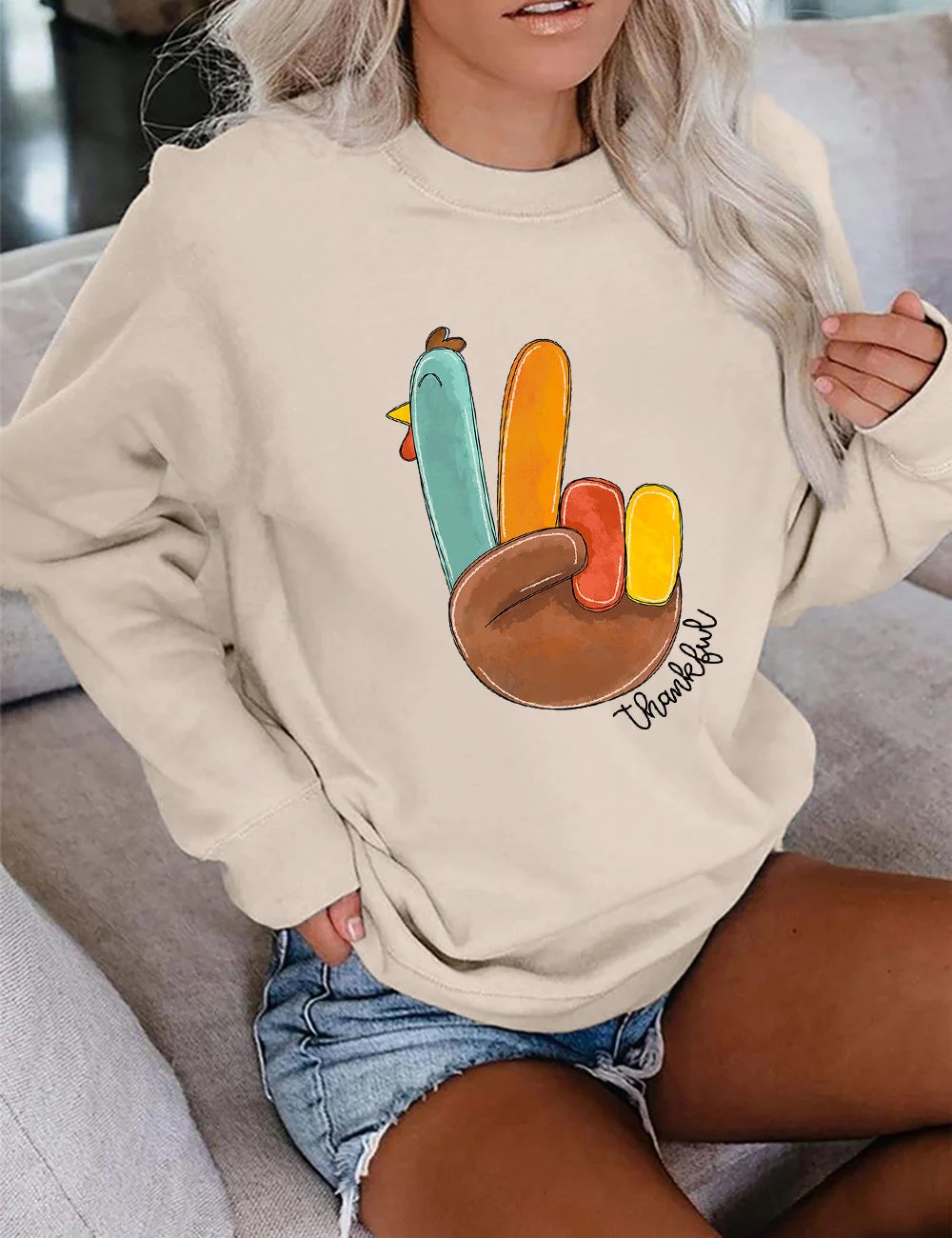 Peace Sign Turkey Thankful Sweatshirt