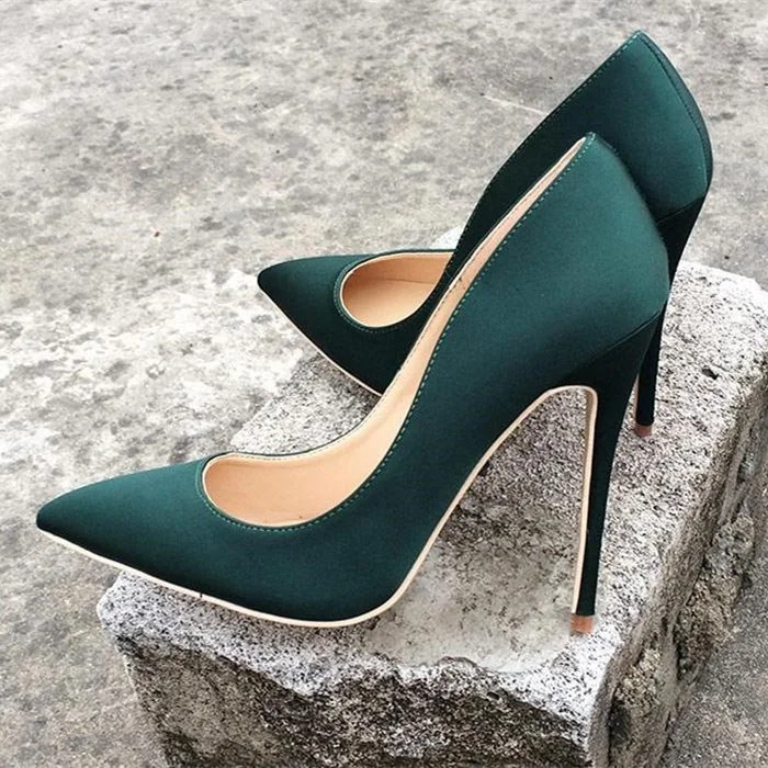 Teal Satin Office High Heel Shoes Stiletto Heels Pumps|FSJshoes