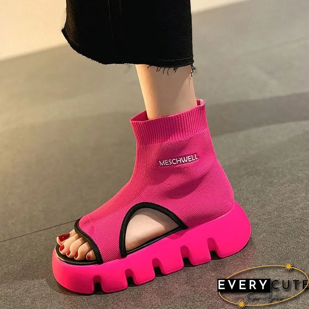 Summe Cool Zapatos Mujer Boots Female Slides-Stretch Fabric 5cm Platform Sandals Women