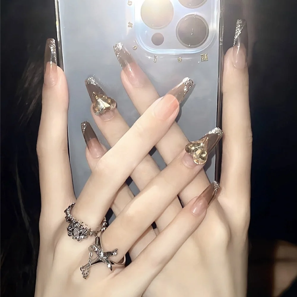 24pcs Gradient Color False Nails With press Glue Type Long Paragraph Fashion Manicure Patch Full Cover Wearable Coffin Fake Nail-Nail Inspo