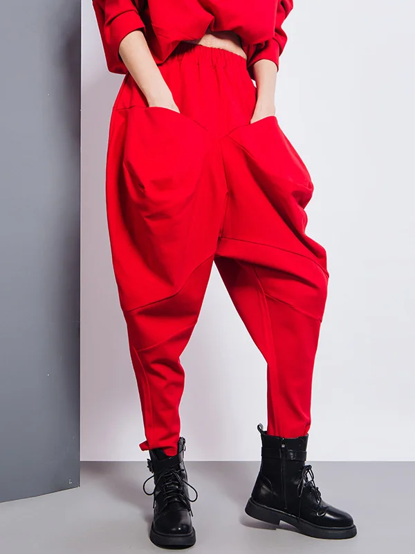 Casual Loose Split-Joint Solid Color High-Waisted Harem Pants
