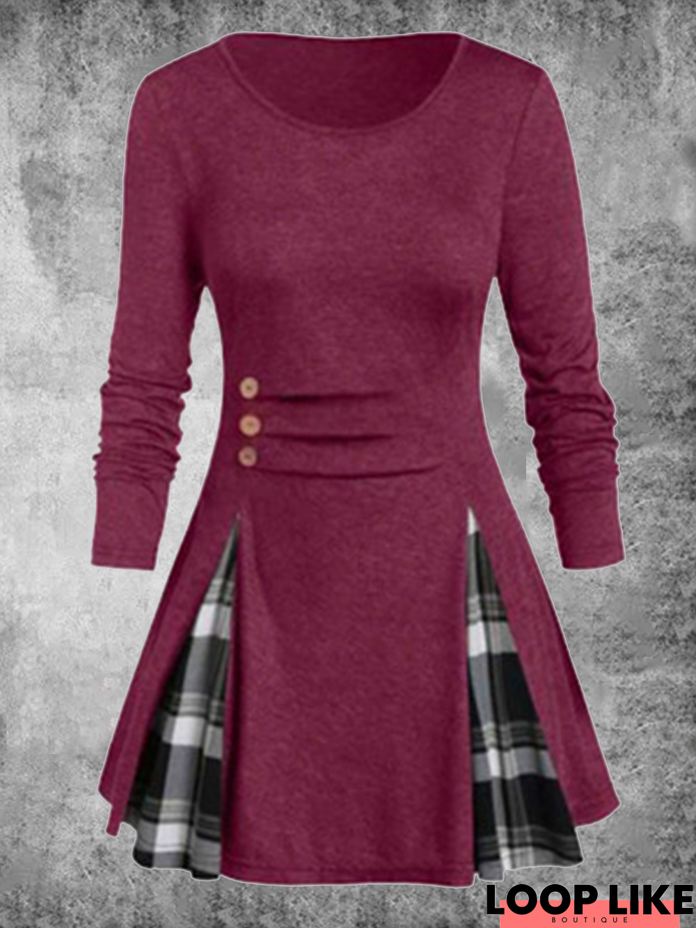 Long Sleeve Checkered/plaid Color-Block Holiday Knitting Dress