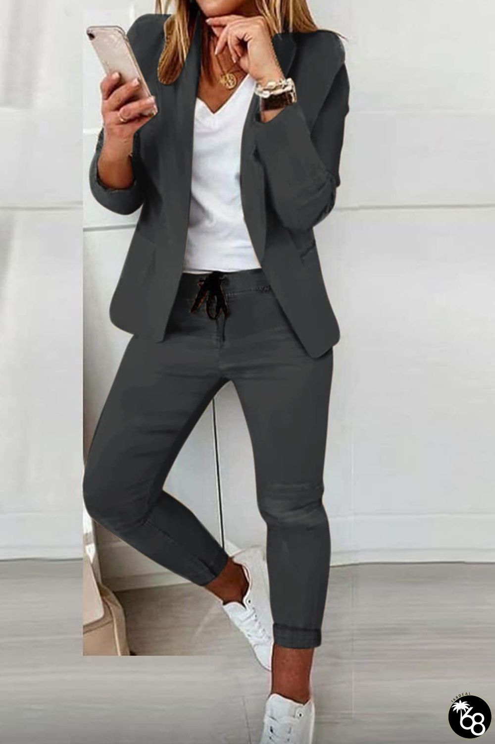 Dark Gray Casual and fashionable suit set | 168DEAL