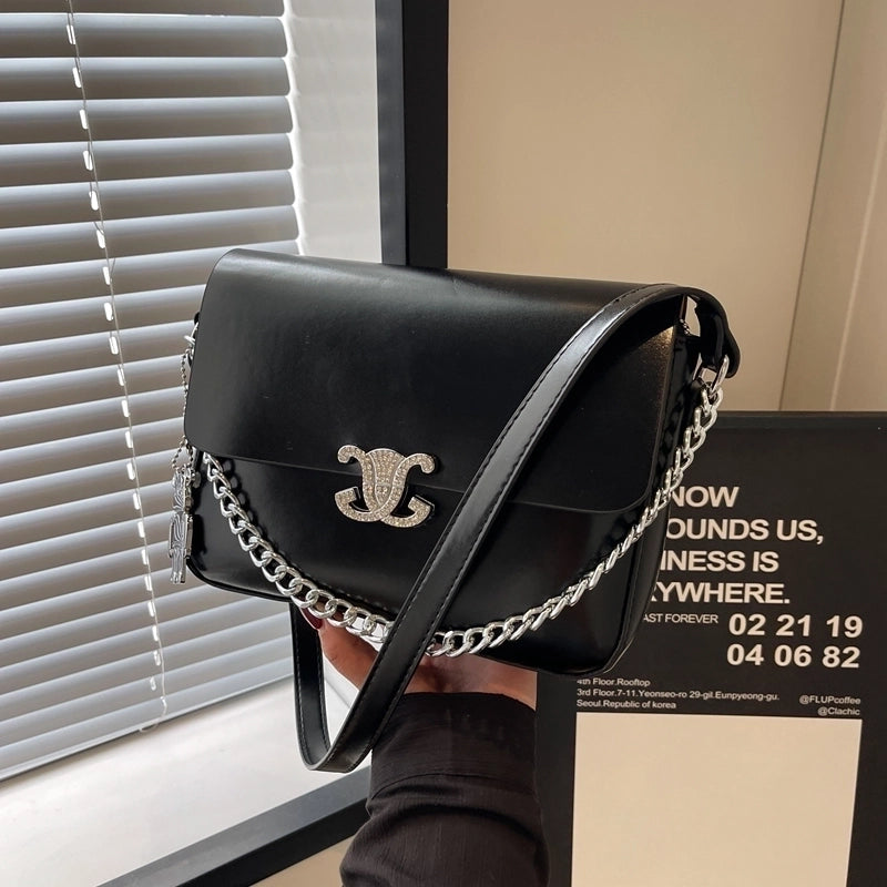 Women’s Pu Leather Solid Color Basic Classic Style Flip Cover Shoulder Bag Crossbody Bag