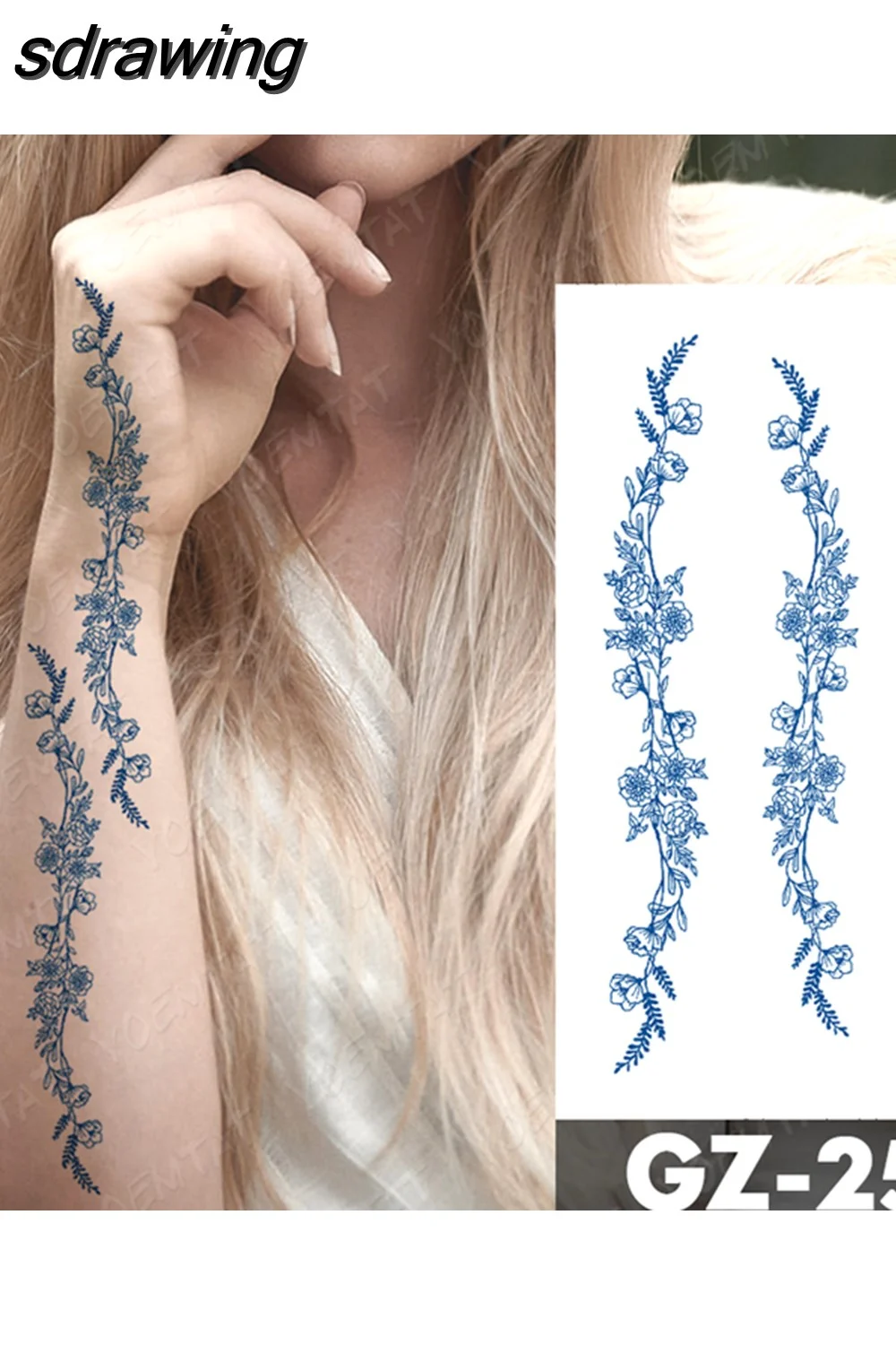 sdrawing Ink Tattoos Body Art Lasting Waterproof Temporary Tattoo Sticker Rose Flower Pearl Tatoo Arm Fake Butterfly Peony Tatto