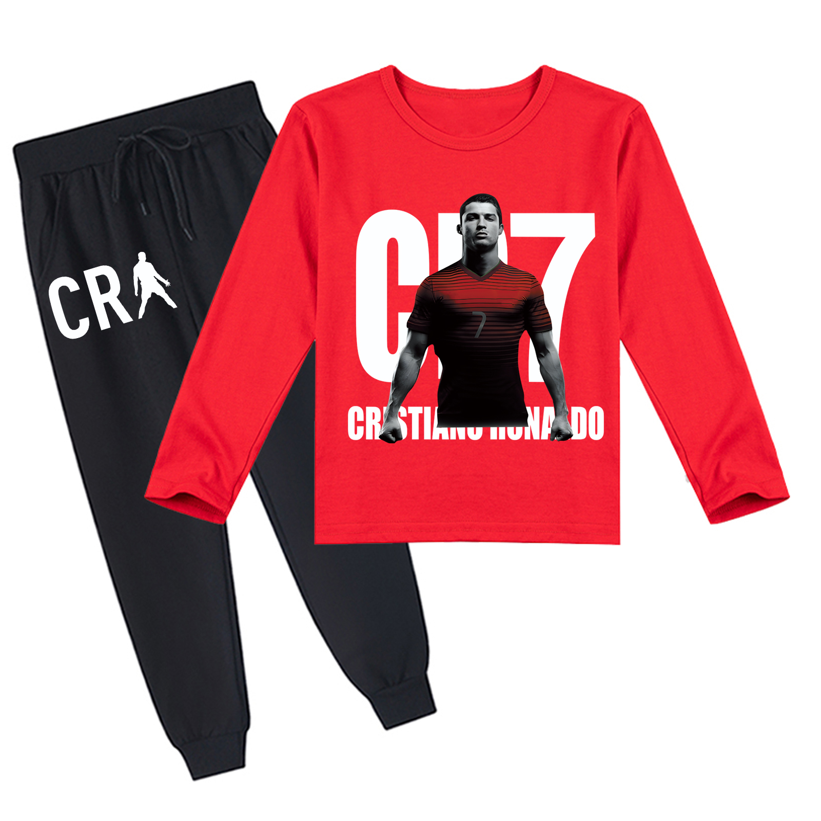 Mayoulove Cristiano Ronaldo Long Sleeve T-Shirt Set for Boys  Girls - Trendy Sportswear, Cool Soccer Gift, Stylish Outfit-Mayoulove