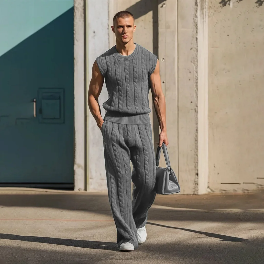 Men's Street Basic Round Neck Sleeveless Knitted Suit-inspireuse