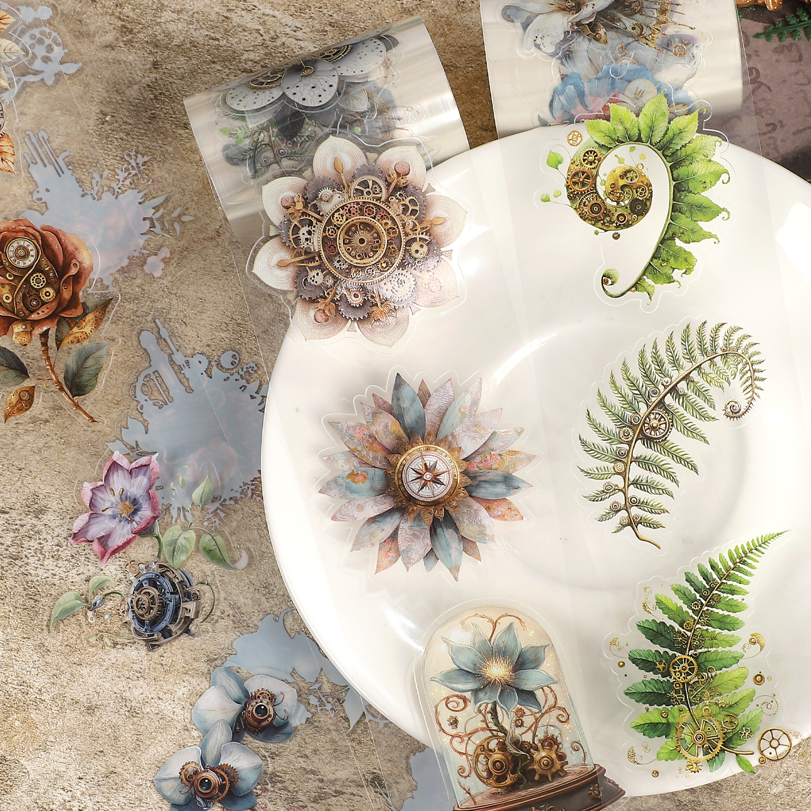 PET 테이프 - 60mm*200cm 저널세이 빈티지 스팀펑크 식물 꽃