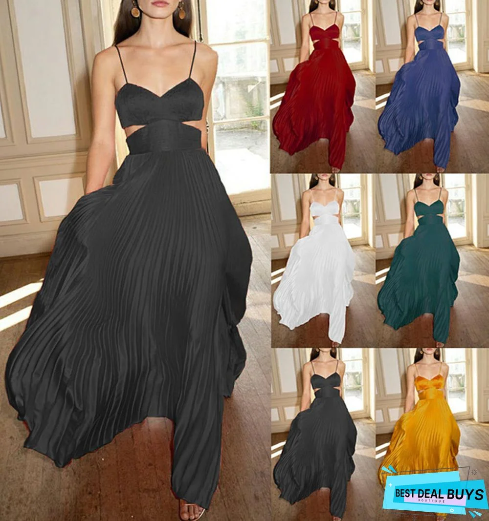 Halter Belt Backless Solid Color Strapless Dress