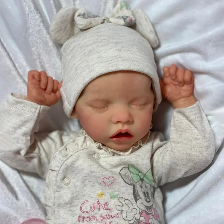  [Heartbeat💖 & Sound🔊] 17" Silicone Vinyl Newborn Sleeping Baby Doll Girl Named Watermo with Hand-painted Hair - Reborndollsshop®-Reborndollsshop®