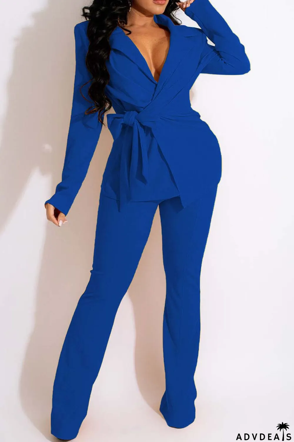 Purple Fashion Casual Solid Bandage Turndown Collar Long Sleeve Two Pieces