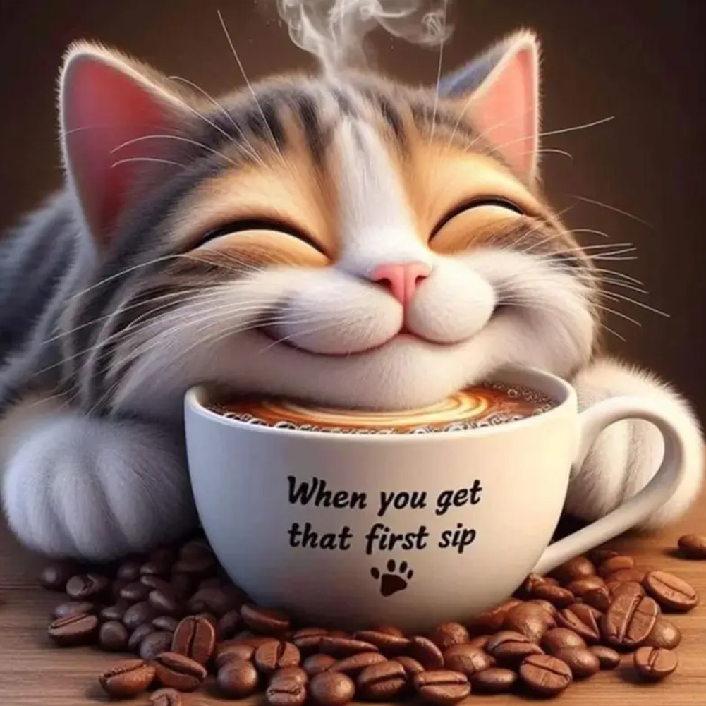 Cat And Coffee 40*40cm(canvas) full round drill diamond painting