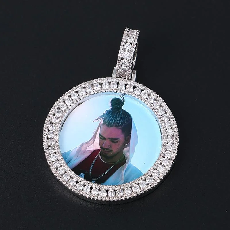 Custom Photo 3 Rows Zircon Round Iced Out Pendant Necklace-VESSFUL