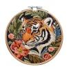 Red Flower Tiger-DIY Embroidery Kit with Pattern Cotton Threads Needles Hoop 30*30cm/11.81*11.81in