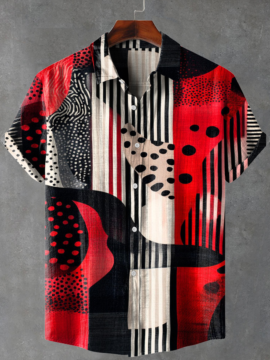 Abstract Stripes Dots Art Print Casual 100% Cotton Shirt