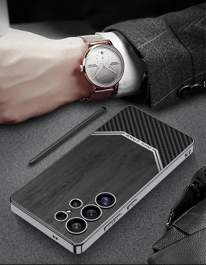 Samsung Electroplated Leather Wood Grain Men's Mobile Phone Case