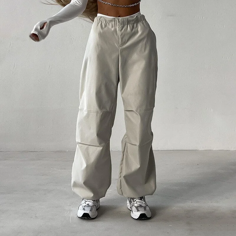 Peneran back to school Women's Cargo Pants High Waisted Trousers Drawstring Joggers Streetwear Y2k Baggy Pants Summer Solid Color Casual Wide Leg Pants