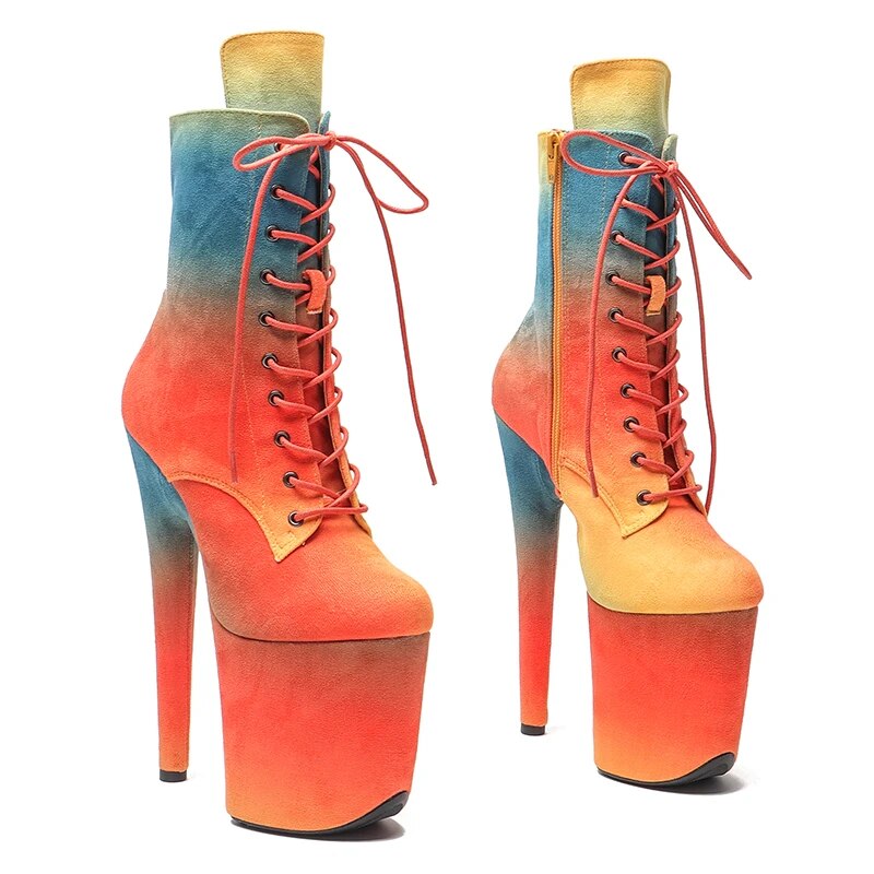 TAAFO 20CM/8inches Suede Color Gradient Pole Dancing Shoes High Heel Platform Boots Pole Dance Boots