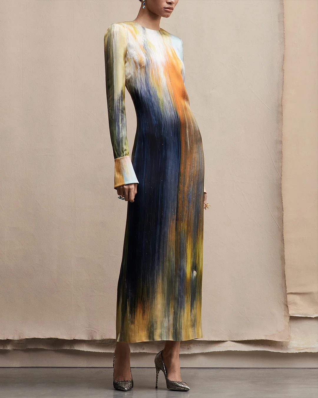 Women' Round Neck Long Sleeve Tie Dye Dress
