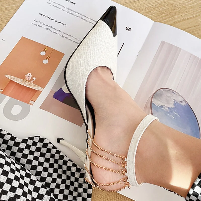 Size 35-40 Woman Pumps High Heels Fashion Chain Decoration Hollow Elegant Stiletto Sandals Pointed Toe Party Shoes For Women