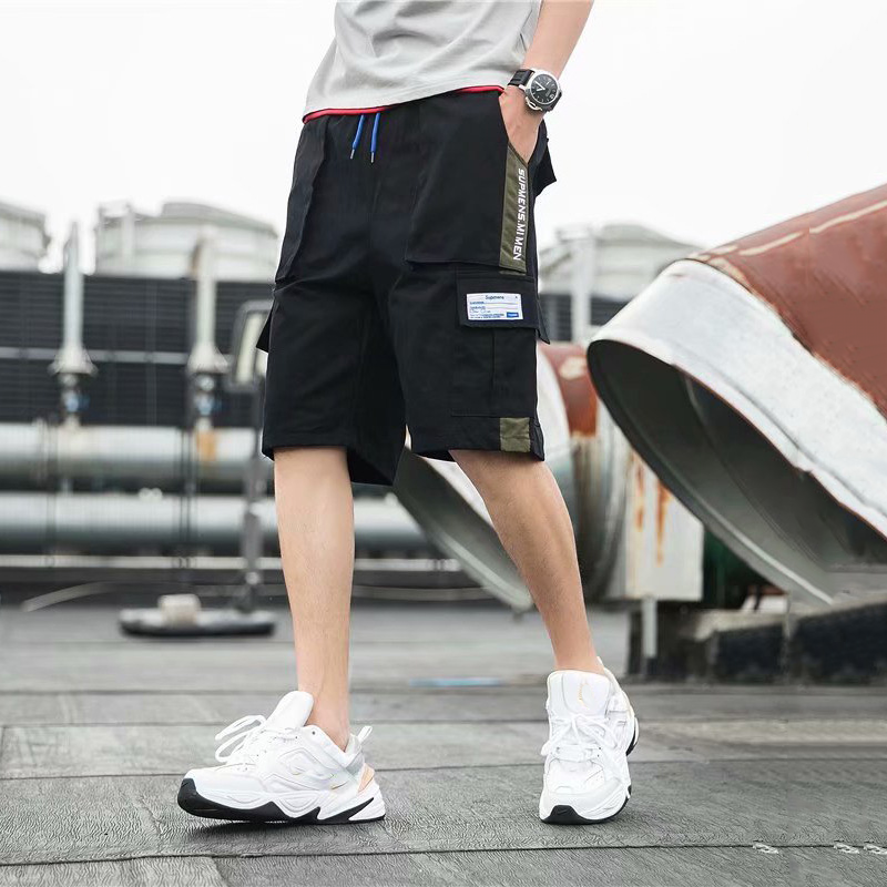 Japanese Style color matching shorts embroidered cotton five-point pants street hip-hop casual shorts simple all-match tooling Techwear Shop