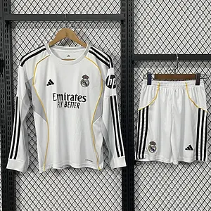 2025/2026 Long Sleeves Real Madrid Home Football Jersey 1:1 Thai quality Kids Size
