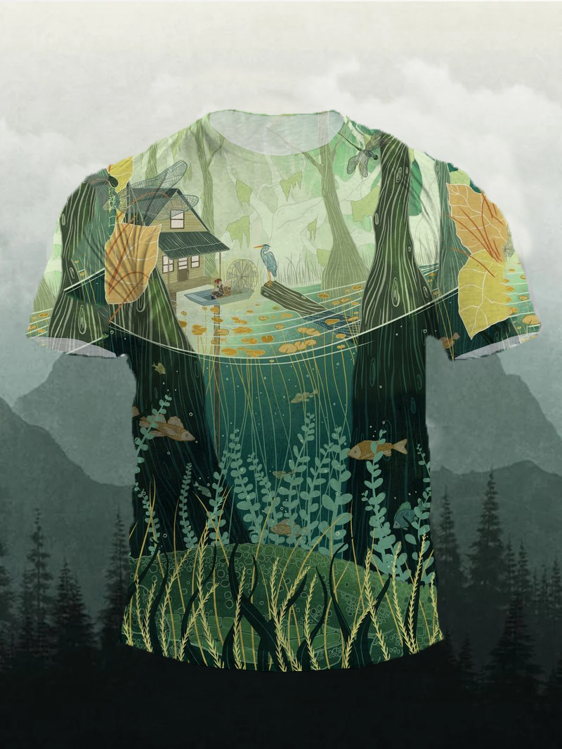Woods River Water Fishpond Print Short Sleeve Men's T-Shirt