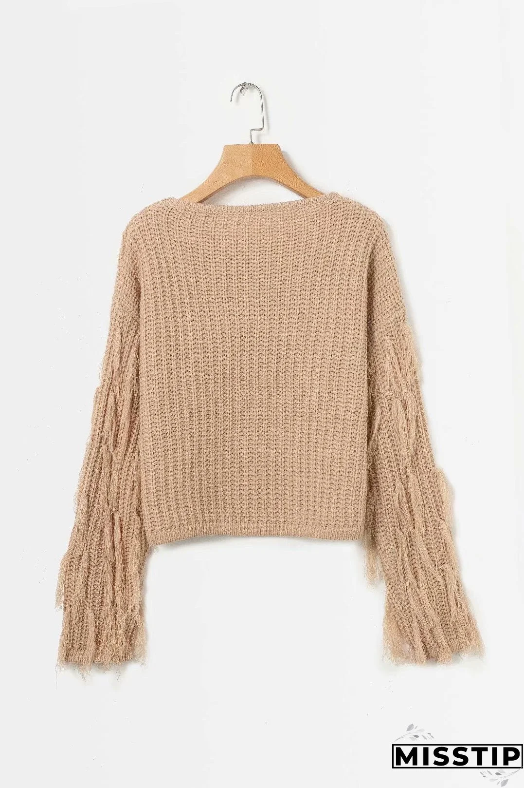 Solid Color Round Neck Long Sleeve Tassel Sweater