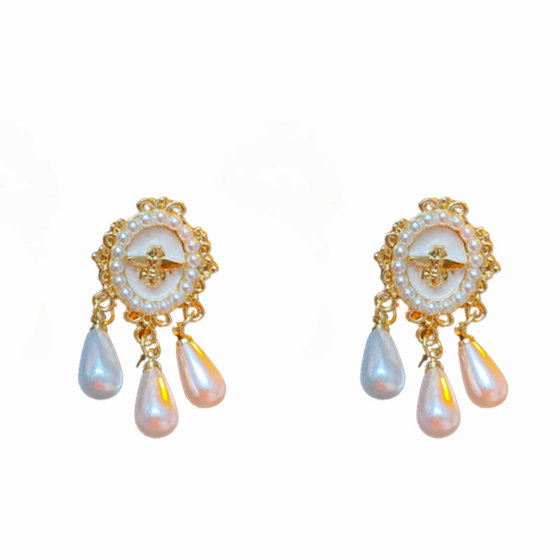 Medieval Droplet Pearl Geometric Alloy Electroplating Earrings