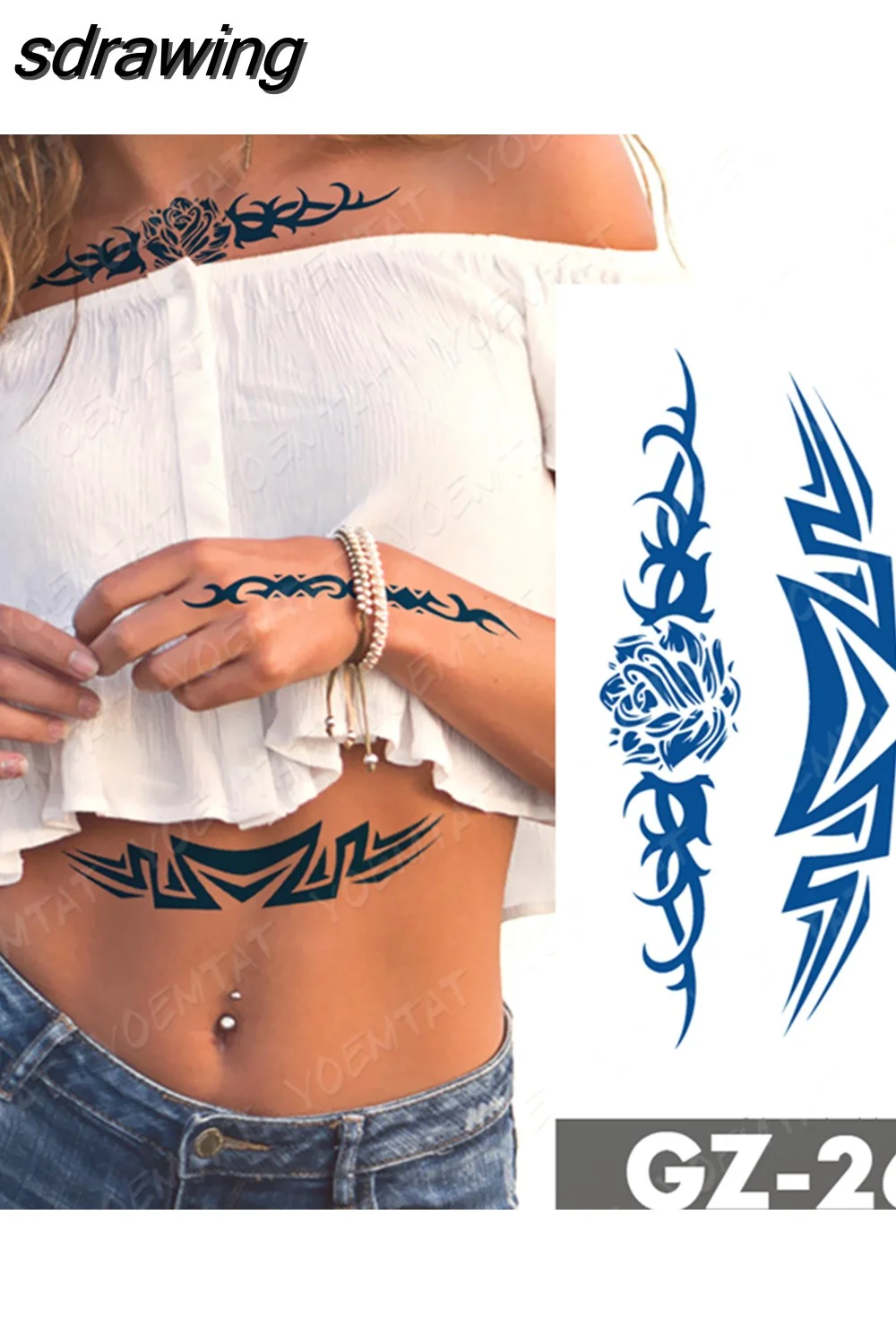 sdrawing Ink Tattoos Body Art Lasting Waterproof Temporary Tattoo Sticker Rose Flower Pearl Tatoo Arm Fake Butterfly Peony Tatto