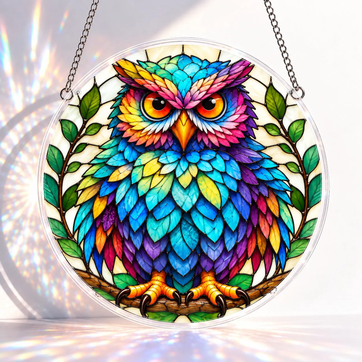 Rainbow Owl Stained Glass Suncatcher Puzzle