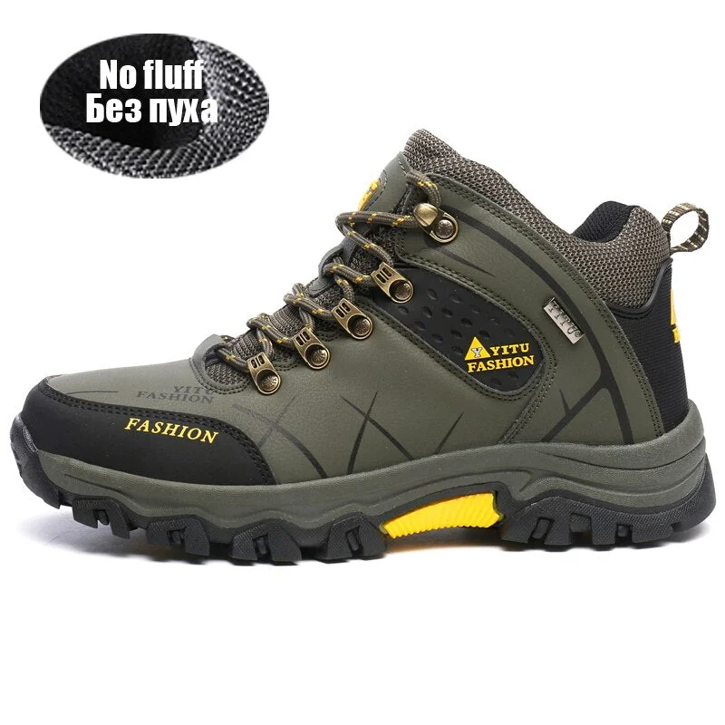 Winter Ankle Boots Leather Men Casual Shoes Outdoor Waterproof Work Rubber Mens Hiking Boots Sneakers Warm Military Snow Boots