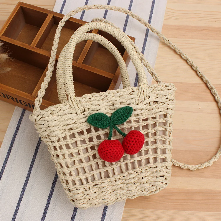 Cherry Straw Bag Cute Seaside Vacation Beach Bag VangoghDress