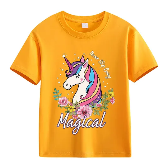【2Y-13Y】Never Stop Being, Magical Unicorn Graphic T-Shirt For Kids