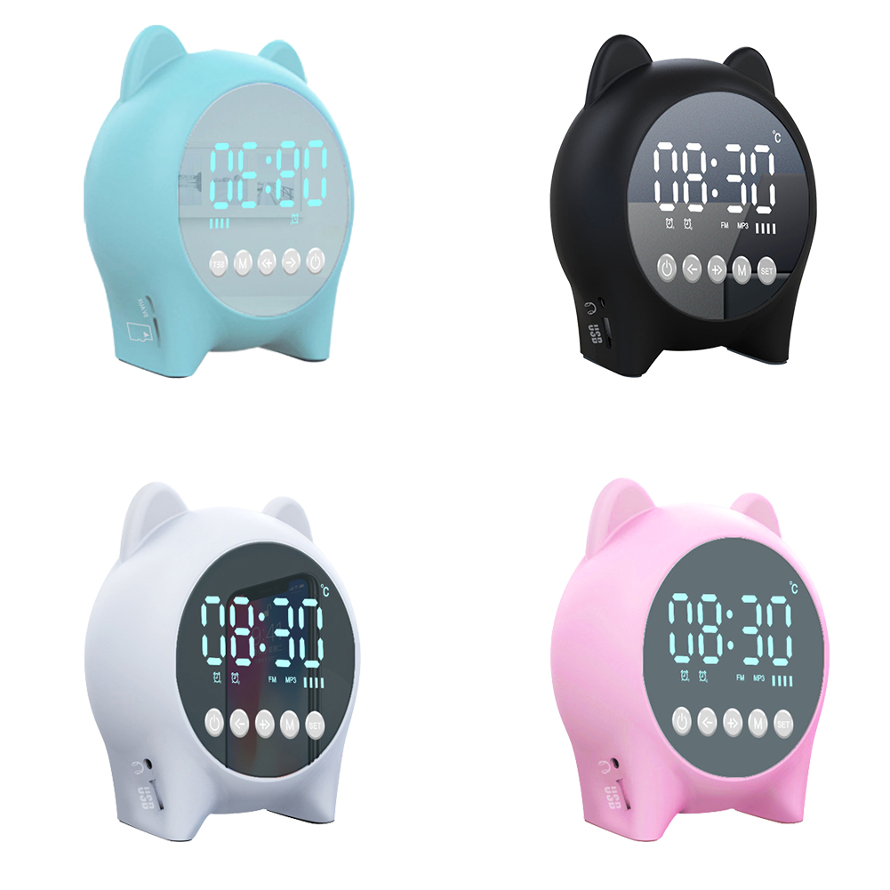 

Bluetooth-Compatible Speaker Digital Wake-Up Alarm Clock Desktop LED Light, Pink, 501 Original
